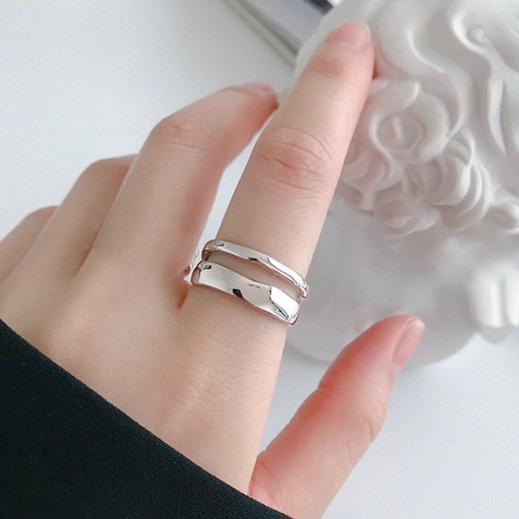 NEW 925 Sterling Silver Oblong Double Band Adjustable Ring - Picture 2 of 8